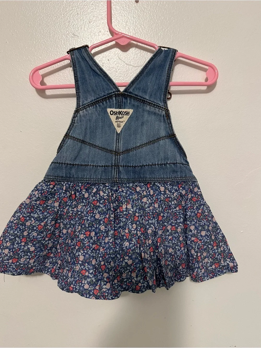 OshKosh B'gosh Denim Floral Overall Dress - Blue and Pink